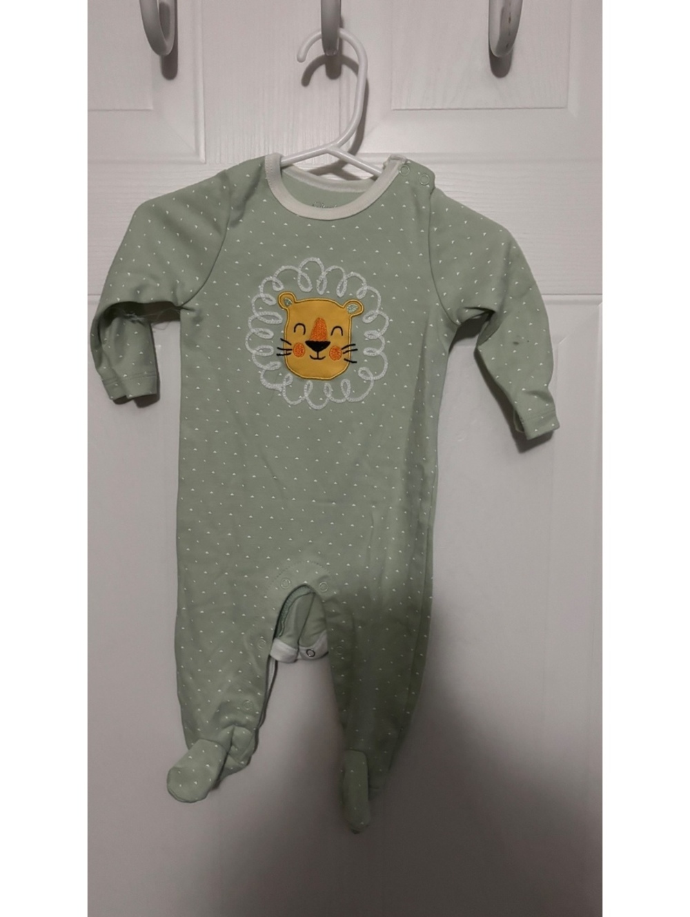Sleeping Baby Green Polka Dot Lion Baby Onesie 6M